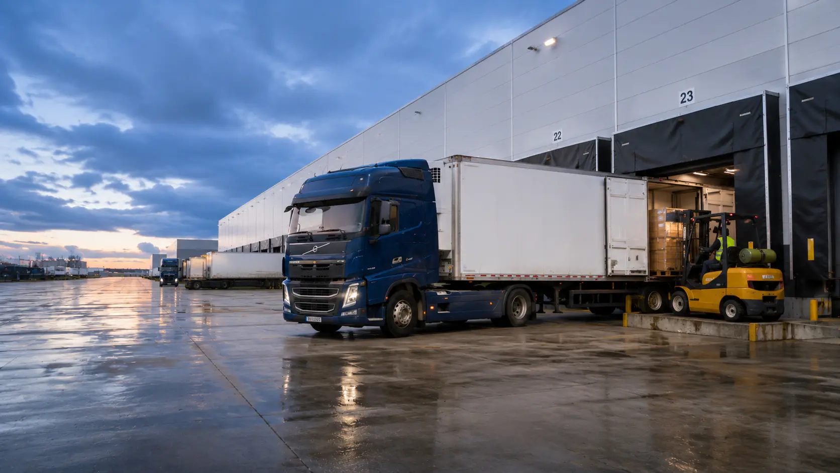 Road freight being prepared at a loading dock