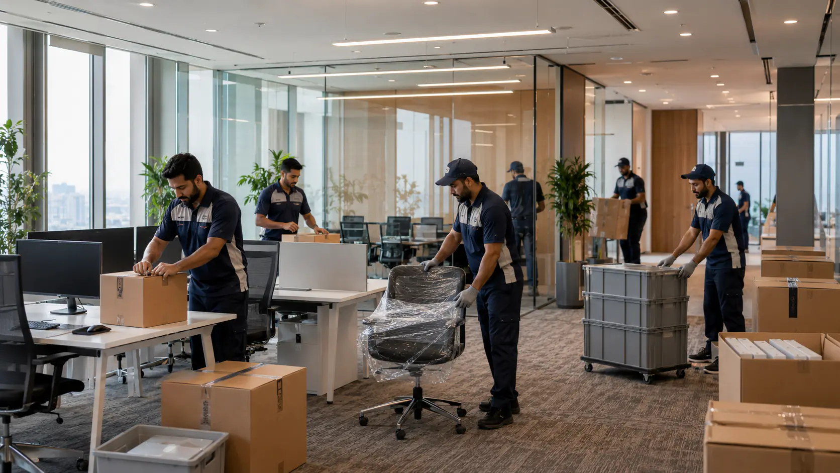 Guardian Shipping office relocation team moving workplace furniture and equipment in Qatar